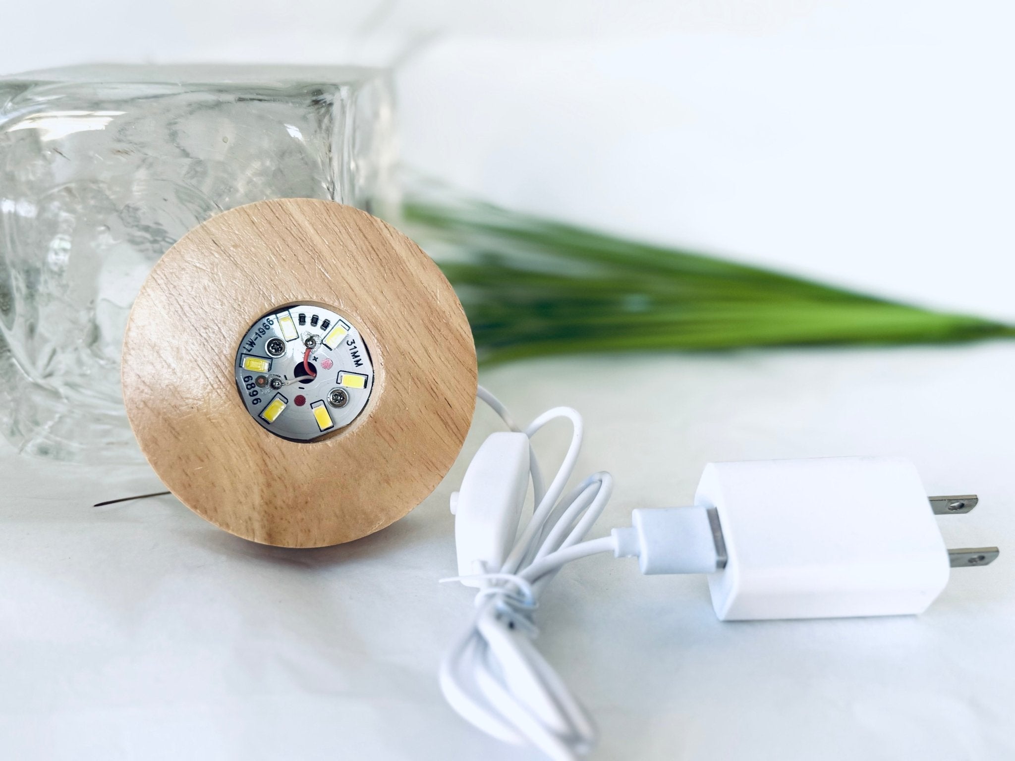 Base lumineuse électrique en bois pour le verre - La Meduse - Verre soufflé