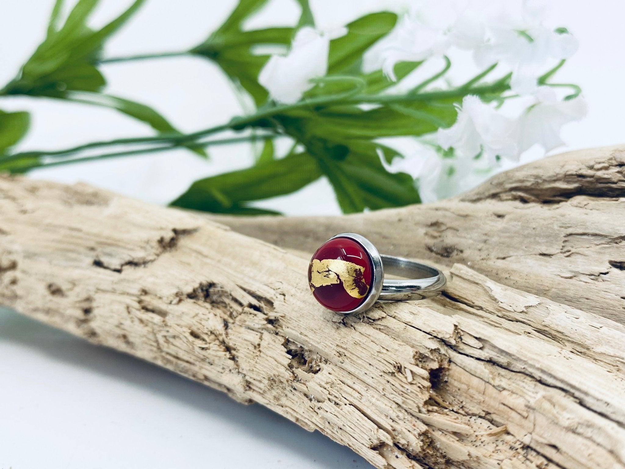 Bague de verre - avec feuille d'or - La Meduse - Verre soufflé