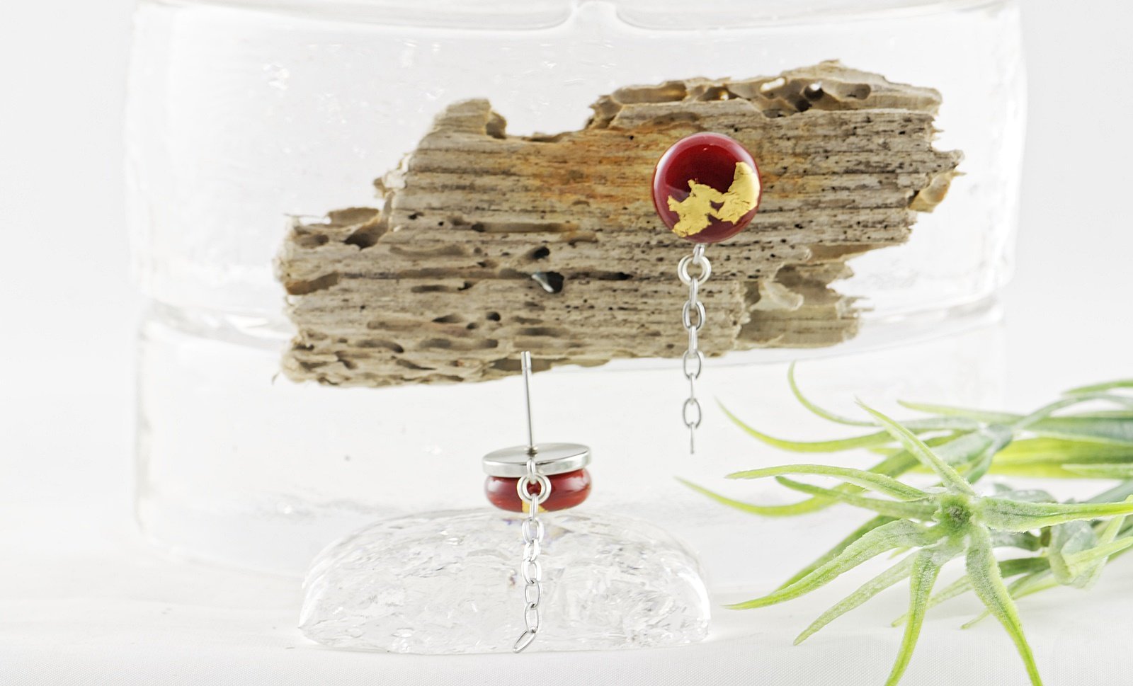 Boucles d'oreilles en verre - avec feuille d'or - La Meduse - Verre soufflé